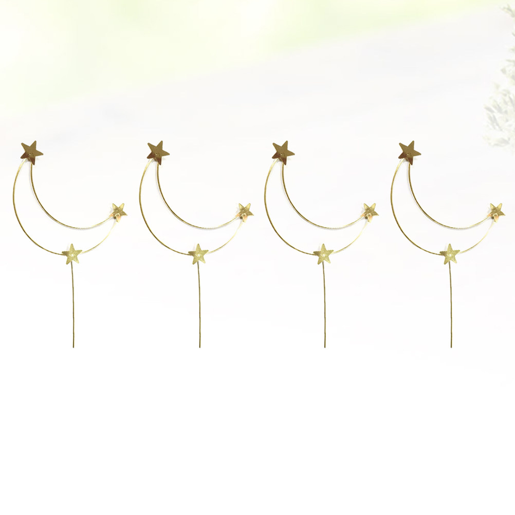 Wedding Supply Decor - 4Pcs Cake Topper Gold Star Moon