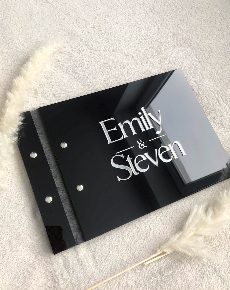 Personalized Guest Book - Black Acrylic Wedding Guestbook, Custom Party