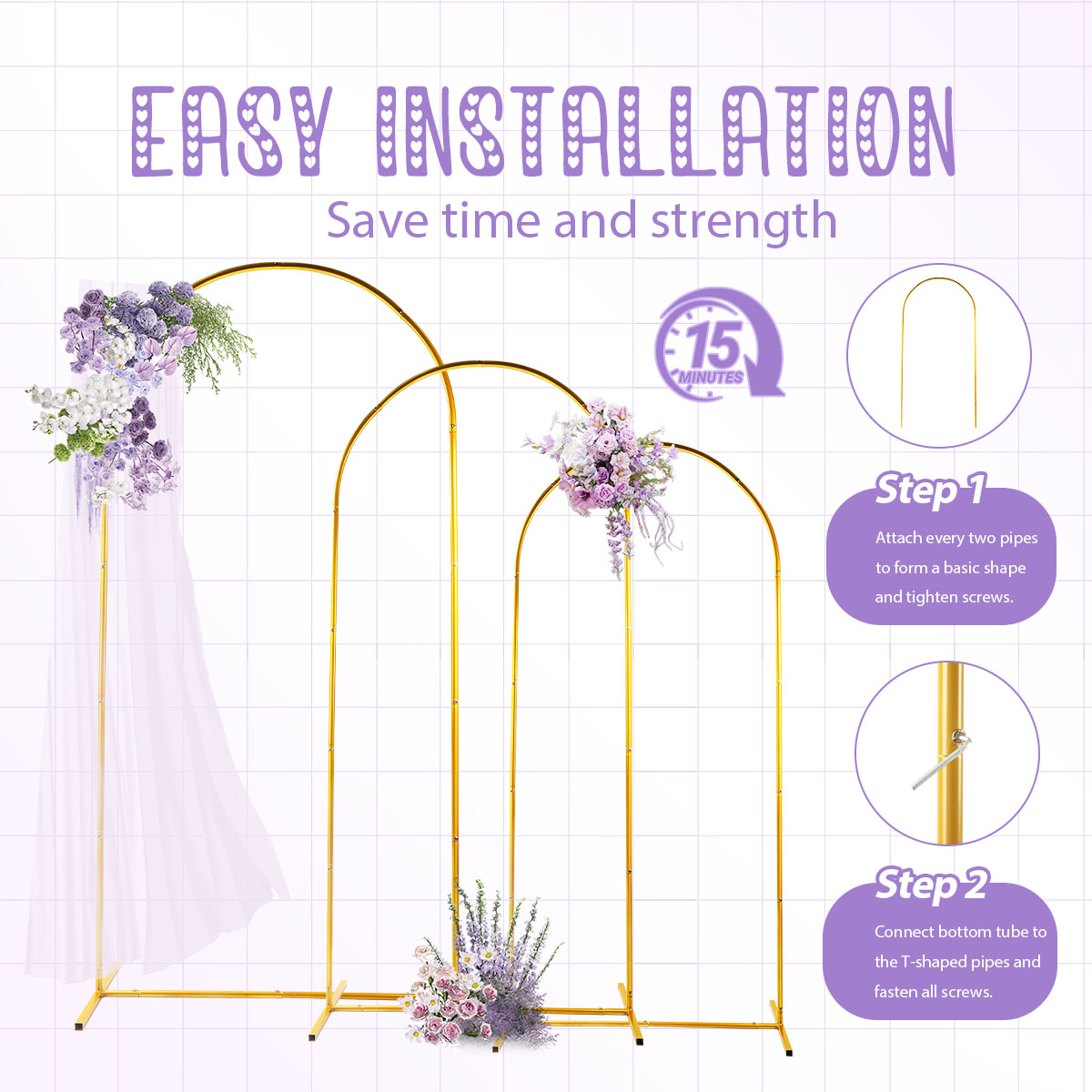 3Pack Golden Metal Arch Kits,  - Wedding Balloon Arch recension och pris